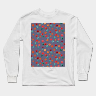 Watercolor tulips pattern - grey and orange Long Sleeve T-Shirt